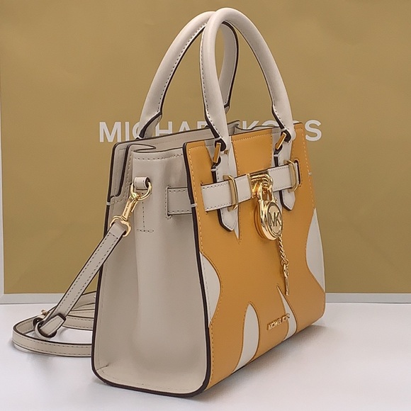 MICHAEL KORS Hamilton Small Two-Tone Satchel GOLDEN ROD MULTI - Picture 6 of 15